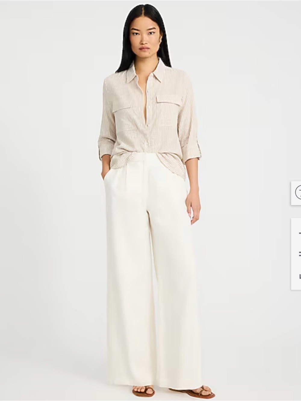 Express Women's Summer-blend Linen Striped Rolled Sleeve Utility Portofino Shirt